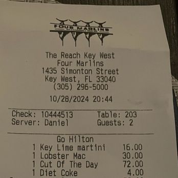 Four Marlins Oceanfront Dining - Cost - Seafood Near Me - Key West, Florida