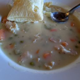 Turkey "pot pie", it's good, but more like turkey soup with a flaky biscuit. Turkey "pot pie", it's good, but more like turkey soup with a flaky biscuit.