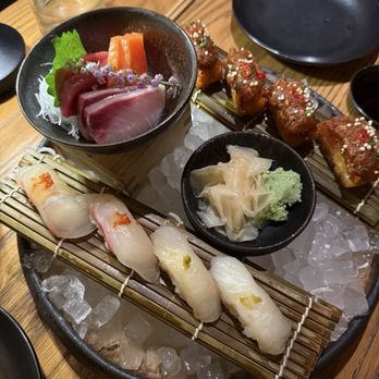 Yamashiro Miami - Sashimi and nigiri platter with crispy rice - Asian Fusion Near Me - Miami, Florida