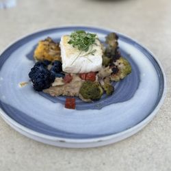 The Cutwater on Payette Lake - Halibut with black garlic mashed potatoes (dinner menu)