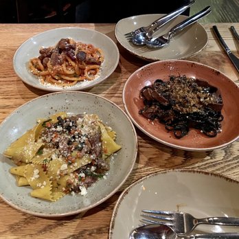 Giulia - 3 pastas- Pappardelle with Wild Boar, squid ink linguine, Bucatini All'amatriciana - Italian Near Me - Cambridge, Massachusetts
