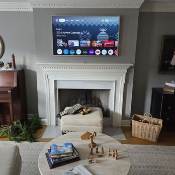 Wells Handy Services - TCL frame tv mounted above fireplace! - TV Mounting Near Me Wells Handy Services - TCL frame tv mounted above fireplace! - TV Mounting Near Me