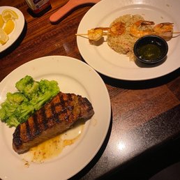 NY New York Strip with Fresh Steamed Broccoli, 4ct. Redrock Grilled Shrimp, and Seasoned Rice Pilaf! Delicious! NY New York Strip with Fresh Steamed Broccoli, 4ct. Redrock Grilled Shrimp, and Seasoned Rice Pilaf! Delicious!