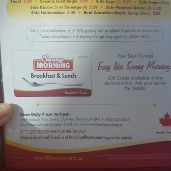 Sunny Morning - Open from 7-3pm daily. - Breakfast & Brunch Near Me - Oakville, Ontario