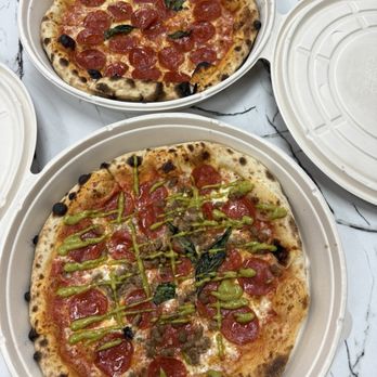 Pizza Tova - Top Pepperoni Pizza Bottom deluxe pizza - Pizza Near Me - Cedar Park, Texas