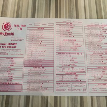 My Sushi - AYCE Lunch Menu. - Sushi Bars Near Me - North York, Ontario My Sushi - AYCE Lunch Menu. - Sushi Bars Near Me - North York, Ontario