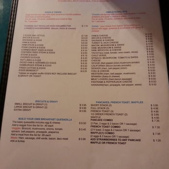 Cope's Knotty Pine Cafe - One side of the breakfast menu. - Breakfast & Brunch Near Me - Bakersfield, California