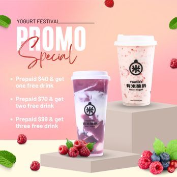 Yomie's Rice x Yogurt - Prepaid $40 & get one free drink

 Prepaid $70 & get two free drink

 Prepaid $99 & get three free drink - Juice Bars & Smoothies Near Me - Flushing, New York