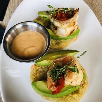 Brulé Bistro - Fried green tomato with shrimp a d avocado - New American Near Me - Delray Beach, Florida