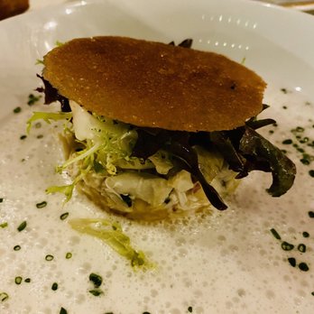 Bistro Du Marché - Blue crab and mango salad with coconut and lime emulsion - French Near Me - La Jolla, California Bistro Du Marché - Blue crab and mango salad with coconut and lime emulsion - French Near Me - La Jolla, California