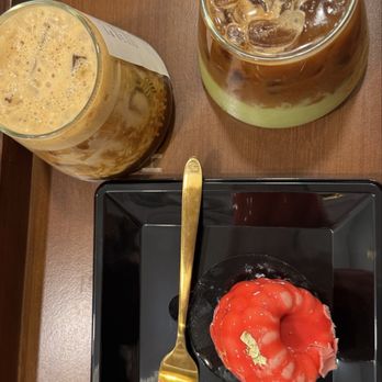 Haraz - shaken espresso, pistachio latte, raspberry mouse - Coffee & Tea Near Me - Syracuse, New York
