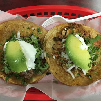 Taco Tuesday - Cecina and Pollo Tacos with avocado and sour cream, yummy!! - Latin American Near Me - Wood Dale, Illinois