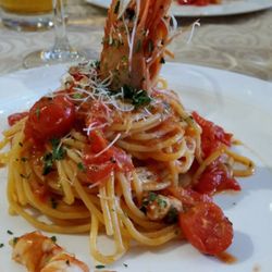 Osteria Pane e Olio - Spaghetti mit Garnelen und Kirschtomaten