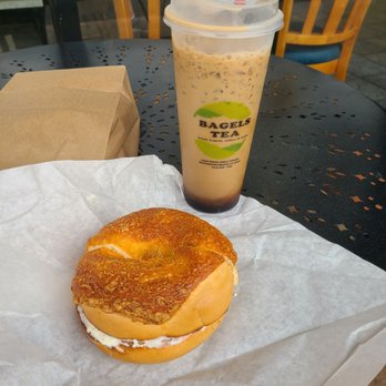 Bagels Tea - Cheese bagel and vanilla iced coffee - Coffee & Tea Near Me - Huntington Beach, California Bagels Tea - Cheese bagel and vanilla iced coffee - Coffee & Tea Near Me - Huntington Beach, California