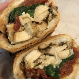 Italian (roasted tomato, broccoli rabe, provolone) with grilled chicken breast on a short roll Italian (roasted tomato, broccoli rabe, provolone) with grilled chicken breast on a short roll