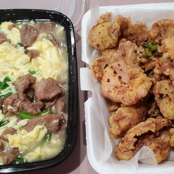 Jinye Cafe - Beef and Eggs w fried rice - had tons of beef! A lot is hidden under. Salt and Pepper Pork chops are phenomenal. Worth the price and wait. - Chinese Near Me - Quincy, Massachusetts