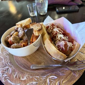 Echo Station - Meatball sub without the olive medley and sausage rigatoni with bread - Beer Bar Near Me - Greeneville, Tennessee Echo Station - Meatball sub without the olive medley and sausage rigatoni with bread - Beer Bar Near Me - Greeneville, Tennessee