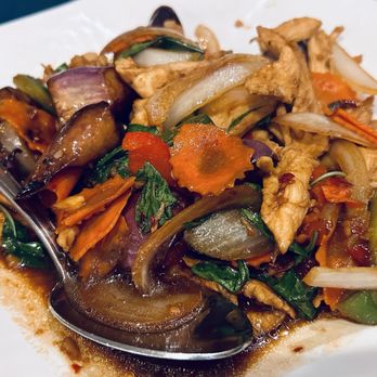 Simply Fresh Thai - Sweet Basil Eggplant with chicken - so delicious that I cleaned the plate! - Thai Near Me - Chula Vista, California Simply Fresh Thai - Sweet Basil Eggplant with chicken - so delicious that I cleaned the plate! - Thai Near Me - Chula Vista, California