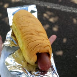 LCC Farmers Market - Hole-E-Cow's hot dog in a sweet pocket bread filled with mustard and relish. Neat!!!