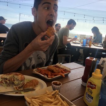 Shoreline Cafe - Beach Burger 1/4 Lb & fries with ranch and thousand island dressing. - Seafood Near Me - Santa Barbara, California Shoreline Cafe - Beach Burger 1/4 Lb & fries with ranch and thousand island dressing. - Seafood Near Me - Santa Barbara, California