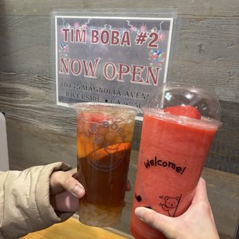 Tim Boba - paradise fruit tea (left) & watermelon slush (right) - Bubble Tea Near Me - Riverside, California