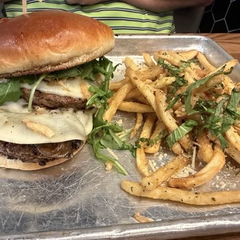 Rotolos Craft & Crust - Mushroom Truffle Burger with Truffle fries($3 extra) - Beer Bar Near Me - Lakeland, Tennessee Rotolos Craft & Crust - Mushroom Truffle Burger with Truffle fries($3 extra) - Beer Bar Near Me - Lakeland, Tennessee