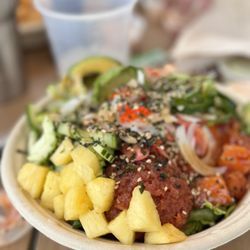 Ono Poke - half salmon, half spicy tuna with pretty much everything except the Cheetos and seaweed.