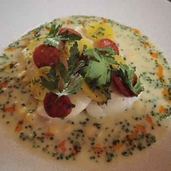 Mr Cooper's - Main Course - Plaice, chorizo and cumin potatoes in clam chowder sauce - Cocktail Bars Near Me - Manchester, LAN Mr Cooper's - Main Course - Plaice, chorizo and cumin potatoes in clam chowder sauce - Cocktail Bars Near Me - Manchester, LAN