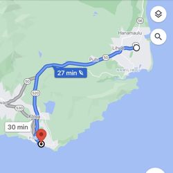 Your journey to your "Lihue location" rental car if you book here and fly into Lihue Airport