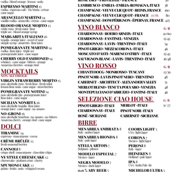 D Cerboni's Ciao House - Front cover of the menu featuring the restaurant logo and highlighted menu items.