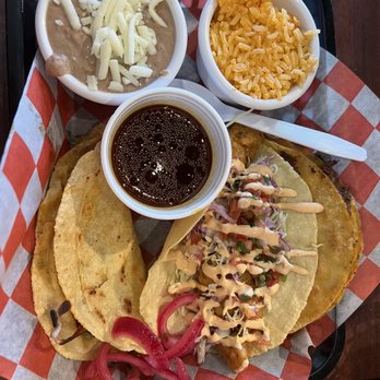 The Real Taco - Lunch combo: Fish taco, shrimp taco and red taco - Tacos Near Me - Bixby, Oklahoma The Real Taco - Lunch combo: Fish taco, shrimp taco and red taco - Tacos Near Me - Bixby, Oklahoma