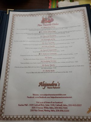 Menu photo 4 Alejandra's Mexican Restaurant Marsing, ID