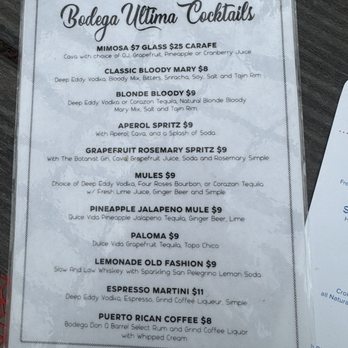 Bodega Ultima - Cocktail menu - Coffee & Tea Near Me - Augusta, Georgia
