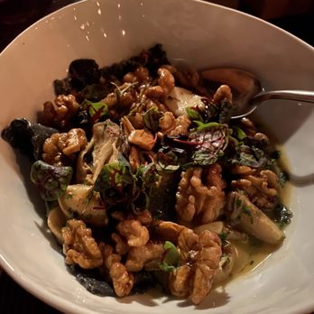 En Rama - Activated charcoal ravioli w/hibiscus beet ricotta, suya spiced mushrooms and honey gastrique walnuts - Cocktail Bars Near Me - Tacoma, Washington En Rama - Activated charcoal ravioli w/hibiscus beet ricotta, suya spiced mushrooms and honey gastrique walnuts - Cocktail Bars Near Me - Tacoma, Washington