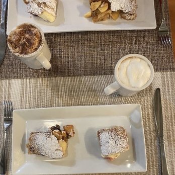 The Strudel Shop - Maple latte (left), Belgium chocolate latte (right) with Berry Cream Cheese Strudel and Apple Cinnamon Strudel - Bakeries Near Me - Columbia, South Carolina The Strudel Shop - Maple latte (left), Belgium chocolate latte (right) with Berry Cream Cheese Strudel and Apple Cinnamon Strudel - Bakeries Near Me - Columbia, South Carolina