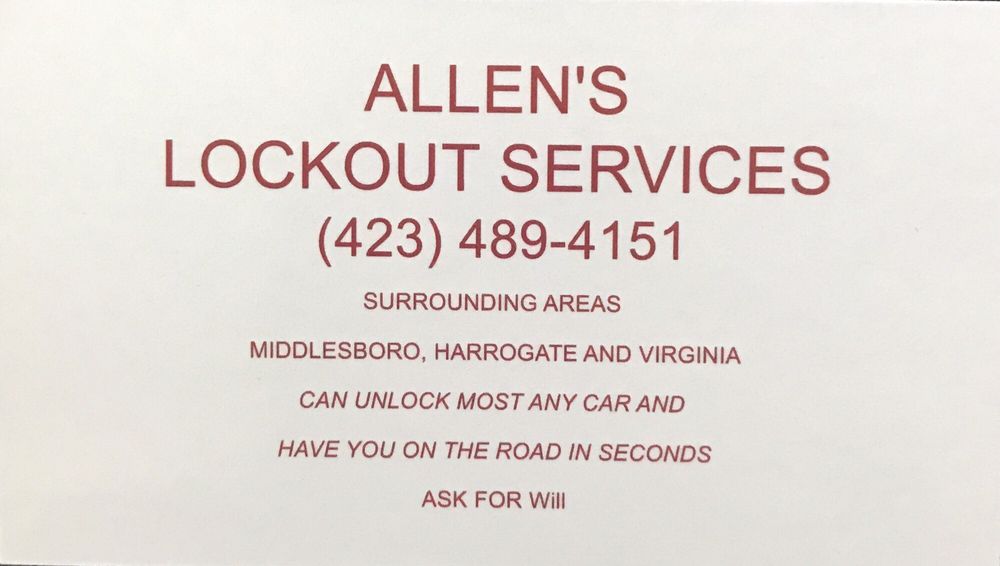 ALLEN’S LOCKOUT SERVICES Updated October 2024 Harrogate, Tennessee