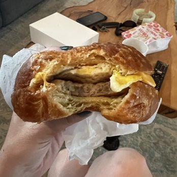 Bunkies Donuts - Sausage, egg, and cheese croissant - Donuts Near Me - Richardson, Texas Bunkies Donuts - Sausage, egg, and cheese croissant - Donuts Near Me - Richardson, Texas