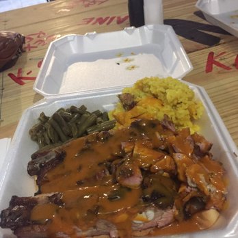 Konan BBQ - Rib plate: 3 ribs with two slices of bread, rice a la trigg, and green beans - Barbeque Near Me - Tampa, Florida Konan BBQ - Rib plate: 3 ribs with two slices of bread, rice a la trigg, and green beans - Barbeque Near Me - Tampa, Florida