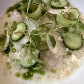 Place Carmin - Scallop ceviche with coconut, cucumber - French Near Me - Montreal, Quebec Place Carmin - Scallop ceviche with coconut, cucumber - French Near Me - Montreal, Quebec