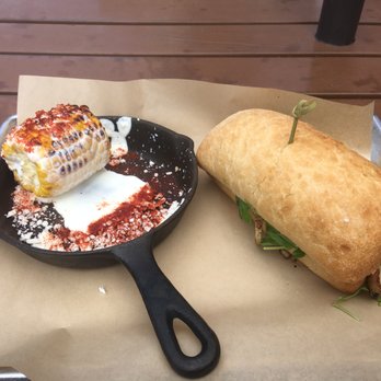 Fork & Fig - Cojita corn and a chicken pesto sandwich - super delicious ($12) - Burgers Near Me - Albuquerque, New Mexico Fork & Fig - Cojita corn and a chicken pesto sandwich - super delicious ($12) - Burgers Near Me - Albuquerque, New Mexico