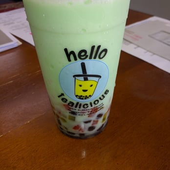Hello Tealicious - Honeydew Smoothie with rainbow jelly and tapioca! - Coffee & Tea Near Me - Houston, Texas Hello Tealicious - Honeydew Smoothie with rainbow jelly and tapioca! - Coffee & Tea Near Me - Houston, Texas