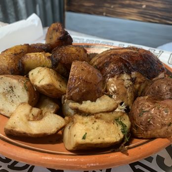 Canastas Chicken - Quarter dark chicken with roasted potatoes and plantains - Peruvian Near Me - Durham, North Carolina