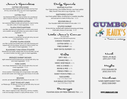 Menu photo 4 Gumbo Jeaux's Houston, TX