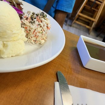 Guieb Cafe - This is the Imitation Crab Salad with gravy for meatload on the side. - New American Near Me - Honolulu, Hawaii Guieb Cafe - This is the Imitation Crab Salad with gravy for meatload on the side. - New American Near Me - Honolulu, Hawaii