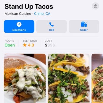 Stand Up Tacos - my phone call at 8:33 & business hours stating they are open. - Mexican Near Me - Chino, California