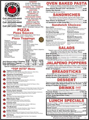 Menu photo 2 Toppers Pizza Place Oxnard, CA Menu photo 2 Toppers Pizza Place Oxnard, CA
