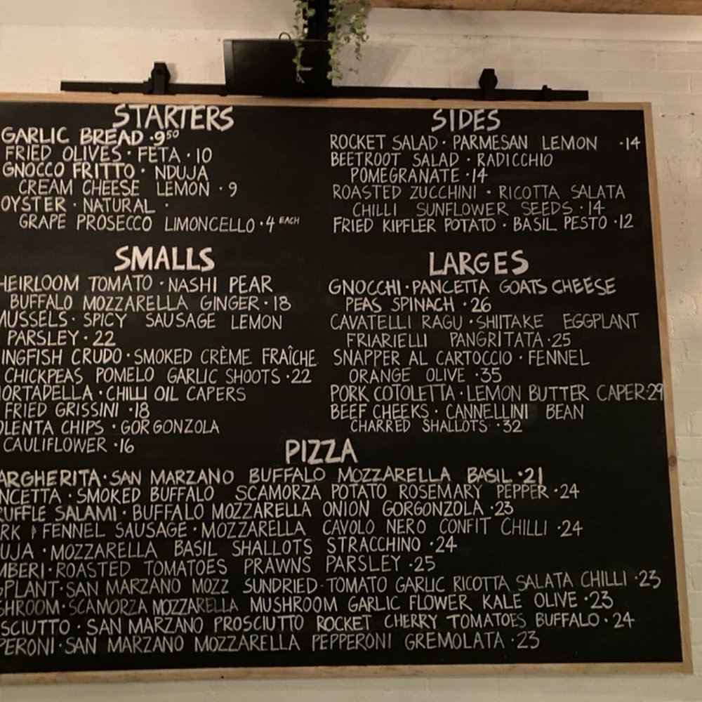 Kneading Ruby - Blackboard menu... That's it - Pizza Near Me - Wollongong, NSW Kneading Ruby - Blackboard menu... That's it - Pizza Near Me - Wollongong, NSW