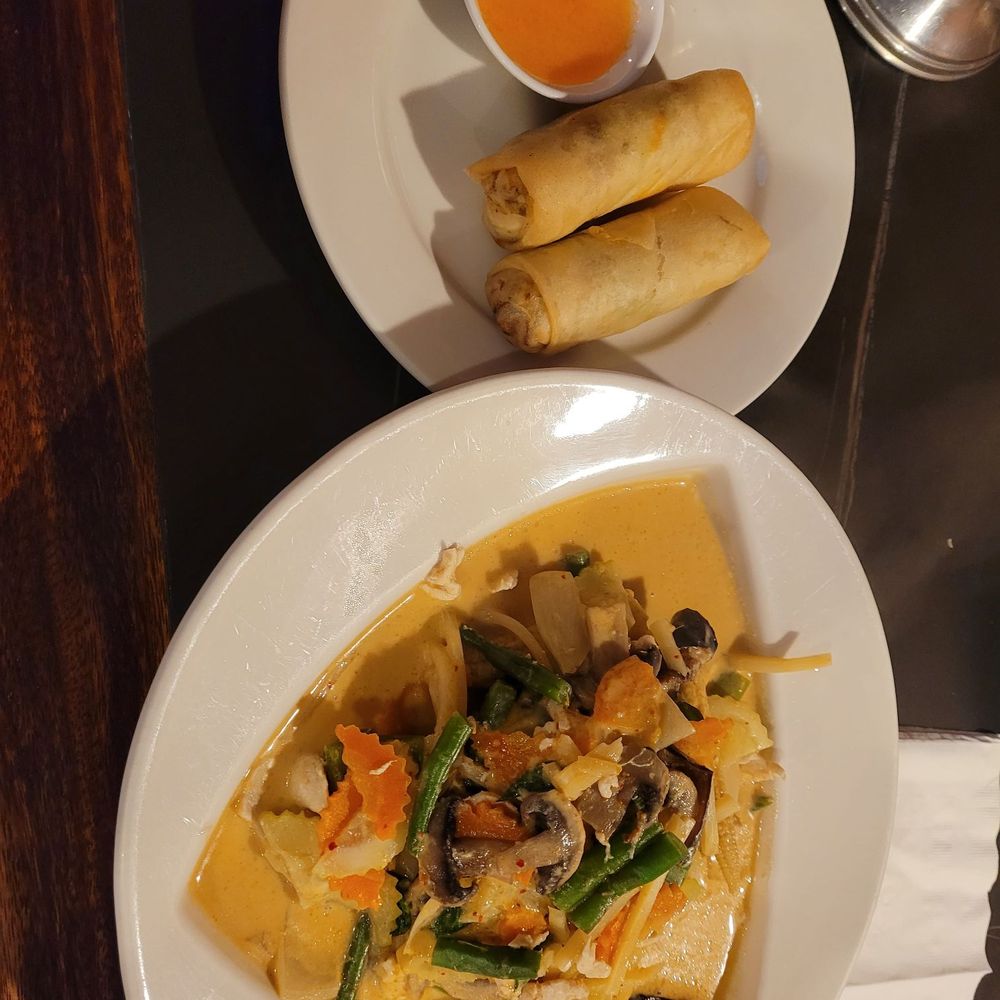 Thai Jasmine - (1) Chicken & (1) Veggie Spring Rolls; Panang Curry with Chicken & Jungle veggies - Thai Near Me - Fayetteville, Georgia Thai Jasmine - (1) Chicken & (1) Veggie Spring Rolls; Panang Curry with Chicken & Jungle veggies - Thai Near Me - Fayetteville, Georgia