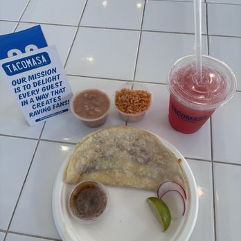 Tacomasa - Quesadilla, side of rice and beans, aqua Fresca: watermelon (Sandia) - Tacos Near Me - Brea, California Tacomasa - Quesadilla, side of rice and beans, aqua Fresca: watermelon (Sandia) - Tacos Near Me - Brea, California