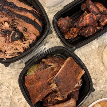 Sarcastic Swine BBQ - 1/2 rack platter sliced Brisket Pulled Pork Smoked Wings - Barbeque Near Me - Abington, Massachusetts